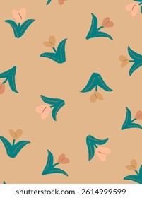 Colorful flowers and leaves pattern on beige background, illustrations vector, aesthetic for wallpaper, wall decor, templates covers, art prints. Aesthetic