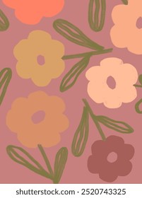 Colorful flowers and leaves patterns on pink background for web banner, branding package, fabric print, wallpaper, social media post, doodle, notes, book covers, wall decor.