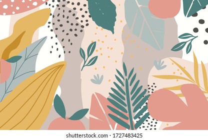 	
Colorful Flowers And Leaves Poster Background Vector Illustration. Exotic Plants, Branches, Flowers And Leaves Art Print For Beauty, Fashion And Natural Products, Spa And Wellness, Wedding And Event