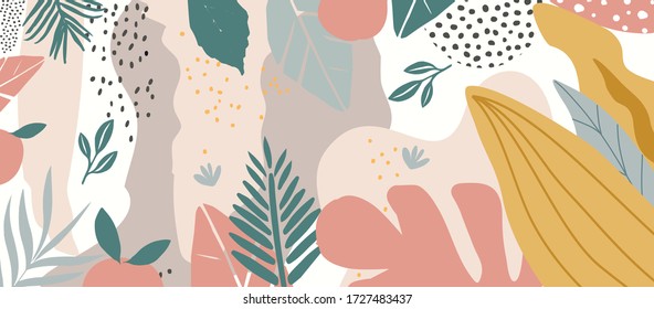 	
Colorful Flowers And Leaves Poster Background Vector Illustration. Exotic Plants, Branches, Flowers And Leaves Art Print For Beauty, Fashion And Natural Products, Spa And Wellness, Wedding And Event