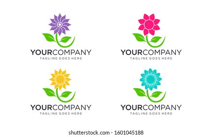 Colorful flowers logo design vector editable
