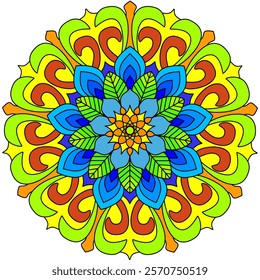 Colorful flowers mandala, circular flowers mandala , mandala vector 