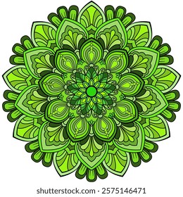 Colorful flowers mandala, green flowers,  abstract background, Abstract Floral Ornament For Print And Decoration. Cute Mandala For Fabric And Textile Design