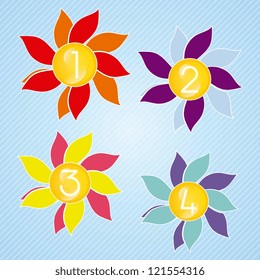 Colorful flowers, numbers Icons on blue background
