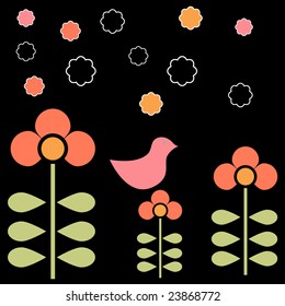 Colorful flowers on black background