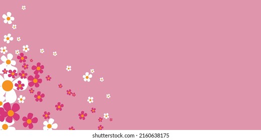 Colorful Flowers on Pink Background - Vintage Style Texture, Floral Pattern of Various Colors - Background, Design Element with Copy Space, Room, Place for Your Text - Editable Vector Format Included