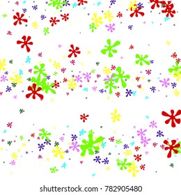 Colorful flowers on a white background. Abstraction with blots. Colorful confetti. A scattering of blots. Colorful flowers. Spring. A scattering of confetti. Placer from the flowers.
