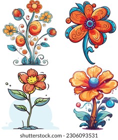 colorful flowers over white background. vector illustration.