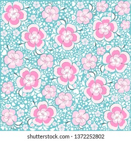 Colorful flowers paper background. Volumetric seamless floral pattern background. Paper cut out seamless floral pattern. Elegant texture for backgrounds. 3D elements with shadows. Vector illustration.