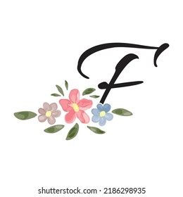 colorful flowers as a part of letter f , vector