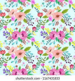 colorful flowers pattern fabric background.
