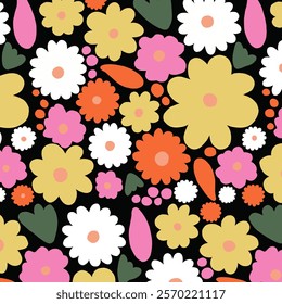 an colorful flowers pattern, hand drawing, illustration, flower background