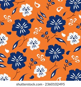 Patrón de flores coloridas sobre fondo naranja 