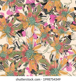 Colorful flowers pattern spring botanical design. Liberty style. Floral seamless background for textile or book covers, manufacturing, wallpapers, print, gift wrap and scrapbooking.