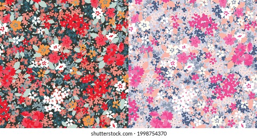 Colorful flowers pattern spring botanical design. Liberty style. Floral seamless background for textile or book covers, manufacturing, wallpapers, print, gift wrap and scrapbooking.