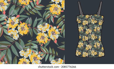 Colorful flowers pattern spring botanical design. Liberty style. Floral seamless background for textile or book covers, manufacturing, wallpapers, print, gift wrap and scrapbooking.