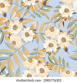 Colorful flowers pattern spring botanical design. Liberty style. Floral seamless background for textile or book covers, manufacturing, wallpapers, print, gift wrap and scrapbooking.