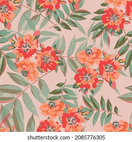 Colorful flowers pattern spring botanical design. Liberty style. Floral seamless background for textile or book covers, manufacturing, wallpapers, print, gift wrap and scrapbooking.