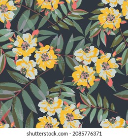 Flores coloridas patrón de diseño botánico primavera. Estilo de la libertad. Fondo floral sin fisuras para cubiertas textiles o de libros, fabricación, papel pintado, papel impreso, envoltura de regalo y scrapbooking.