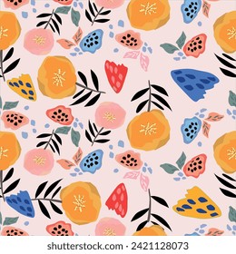Colorful flowers pattern spring botanical design. Liberty style. Floral seamless background for textile or book covers, manufacturing, wallpapers