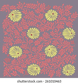 Colorful flowers pattern, vector. Floral flower vintage illustration background. Flower retro pattern illustration, vector. Colorful detailed flower bright design, retro vintage flower pattern.