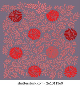 Colorful flowers pattern, vector. Floral flower vintage bright red background. Flower retro pattern ornament, vector. Colorful detailed flower floral design, retro vintage flower pattern.