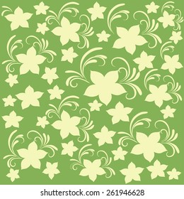 Colorful flowers pattern, vector. Floral flower vintage, bright green background. Flower retro pattern illustration, vector. Flower silhouette, flower floral design, seamless pattern, flowers close up