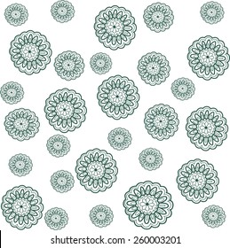 Colorful flowers pattern, vector. Green floral flower illustration on white background. Flower retro pattern illustration, vector. Flowers silhouette, flower floral design, vintage flower pattern.