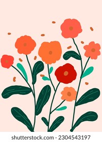 Farbige Blumenmuster, Vektorgrafiken auf weißem Hintergrund, ästhetische Tapeten, Tapeten-Deko, Vorlagen-Cover, Kunstdrucke