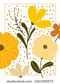 Colorful flowers patterns with the leaves on white Pastel background illustrations, vector for art print, template, wall decor, designs