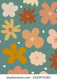 Colorful flowers patterns on green background. aesthetic for wallpaper, wall decor, templates covers, art prints