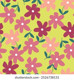 Colorful flowers patterns on green background for web banner, business presentation, branding package, fabric print, wallpaper, social media post, doodle, notes, book covers, wall decor