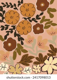 Colorful flowers patterns on pink background for business presentation, branding package, fabric print, wallpaper, social media post, doodle, notes, book covers, wall decor.