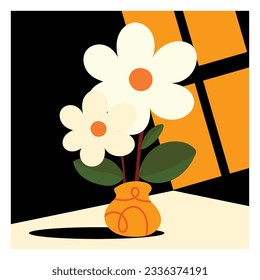 Colorful flowers and plants on vase hand drawn vector illustration. Floral art design collection.