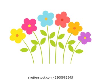 Colorful flowers plants on white background. Vector illustration