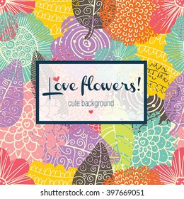 Colorful flowers postcard. Retro illustration.