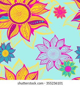 Colorful flowers seamless pattern background. Floral frame. Vector illustration