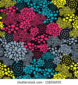 Colorful flowers seamless pattern. Beautiful vector background.