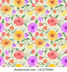 Colorful flowers seamless pattern fabric textile.