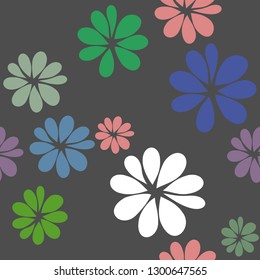 Colorful flowers seamless pattern  on grey background