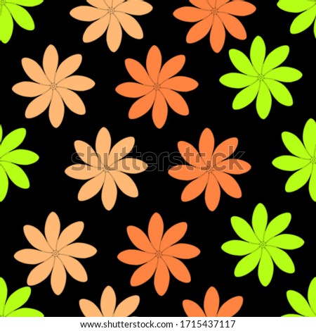 colorful flowers seamless pattern on black background