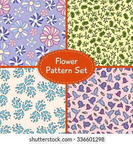 Colorful flowers seamless pattern set