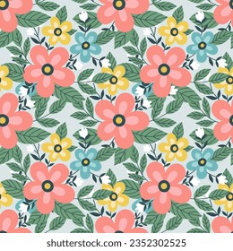 Flores coloridas, sin costura. Patrón veraniego colorido. Estilo plano. Ilustración vectorial.