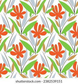 Colorful flowers, seamless pattern. Summer colorful pattern. Flat style. Vector illustration.