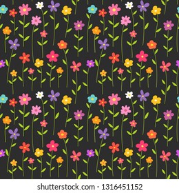 Colorful flowers seamless pattern. Vector illustration.