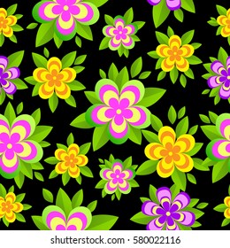 Colorful flowers seamless pattern. Vector illustration.