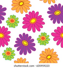 Colorful flowers seamless pattern. Vector illustration.