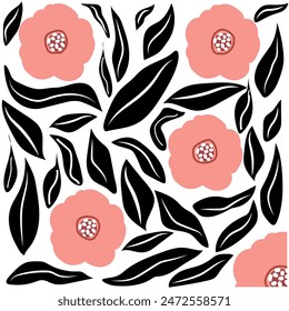 Colorful flowers seamless pattern,vector illustration hand drawn style, floral doodle background,minimal botanical art, funny basic nature shapes wallpaper.