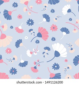 Colorful flowers seamless repeat pattern for home decor, gift wrapping paper, pillows, curtains, kitchen gloves, table runners, pillows.