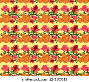 Flores coloridas patrón vectorial sin fisuras con fondo de color amarillo pastel